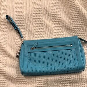 Coach Turquoise Perforated Wristlet Clutch